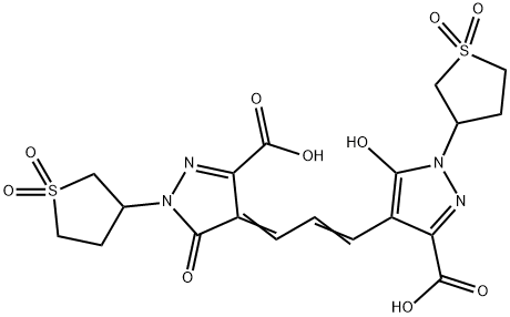 4-[3-(3-carboxy-5-hydroxy-1-(tetrahydro-3-thienyl)-1H-pyrazol-4-yl)allylidene]-4,5-dihydro-5-oxo-1-(tetrahydro-3-thienyl)-1H-pyrazole-3-carboxylic acid S,S,S',S'-tetraoxide,60404-77-5,结构式