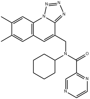 Pyrazinecarboxamide, N-cyclohexyl-N-[(7,8-dimethyltetrazolo[1,5-a]quinolin-4-yl)methyl]- (9CI) 结构式