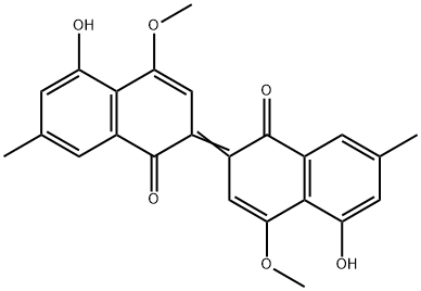 5-Hydroxy-2-(1,2-dihydro-5-hydroxy-4-methoxy-7-methyl-1-oxonaphthalen-2-ylidene)-4-methoxy-7-methylnaphthalen-1(2H)-one,60548-89-2,结构式