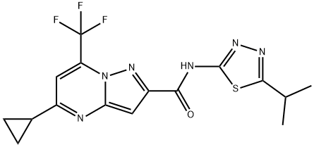 Pyrazolo[1,5-a]pyrimidine-2-carboxamide, 5-cyclopropyl-N-[5-(1-methylethyl)-1,3,4-thiadiazol-2-yl]-7-(trifluoromethyl)- (9CI) Structure