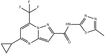 Pyrazolo[1,5-a]pyrimidine-2-carboxamide, 5-cyclopropyl-N-(5-methyl-1,3,4-thiadiazol-2-yl)-7-(trifluoromethyl)- (9CI),606096-62-2,结构式