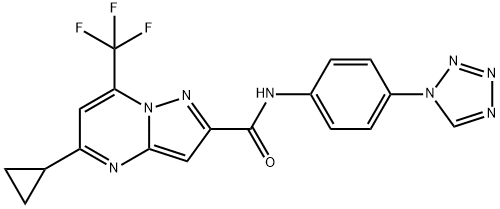 Pyrazolo[1,5-a]pyrimidine-2-carboxamide, 5-cyclopropyl-N-[4-(1H-tetrazol-1-yl)phenyl]-7-(trifluoromethyl)- (9CI) Structure