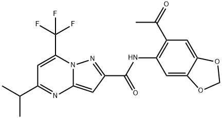 Pyrazolo[1,5-a]pyrimidine-2-carboxamide, N-(6-acetyl-1,3-benzodioxol-5-yl)-5-(1-methylethyl)-7-(trifluoromethyl)- (9CI),606096-69-9,结构式