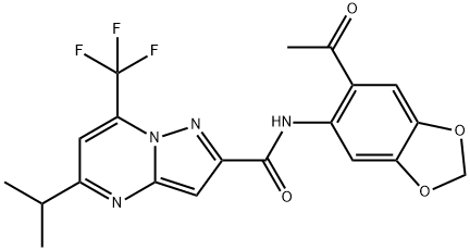 Pyrazolo[1,5-a]pyrimidine-2-carboxamide, N-(6-acetyl-1,3-benzodioxol-5-yl)-5-(1-methylethyl)-7-(trifluoromethyl)- (9CI) 化学構造式