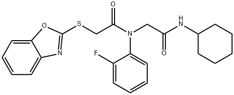 Acetamide, 2-(2-benzoxazolylthio)-N-[2-(cyclohexylamino)-2-oxoethyl]-N-(2-fluorophenyl)- (9CI) Structure