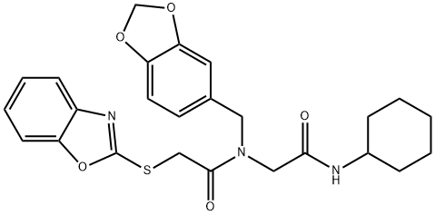 Acetamide, N-(1,3-benzodioxol-5-ylmethyl)-2-(2-benzoxazolylthio)-N-[2-(cyclohexylamino)-2-oxoethyl]- (9CI) Structure