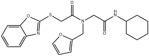 Acetamide, 2-(2-benzoxazolylthio)-N-[2-(cyclohexylamino)-2-oxoethyl]-N-(2-furanylmethyl)- (9CI) 化学構造式