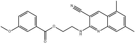 Benzoic acid, 3-methoxy-, 2-[(3-cyano-5,7-dimethyl-2-quinolinyl)amino]ethyl ester (9CI) Structure