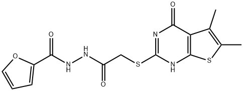 2-Furancarboxylic acid, 2-[[(1,4-dihydro-5,6-dimethyl-4-oxothieno[2,3-d]pyrimidin-2-yl)thio]acetyl]hydrazide (9CI) Structure