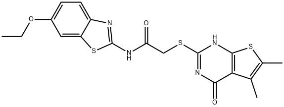 606108-42-3 Acetamide, 2-[(1,4-dihydro-5,6-dimethyl-4-oxothieno[2,3-d]pyrimidin-2-yl)thio]-N-(6-ethoxy-2-benzothiazolyl)- (9CI)