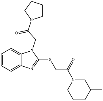 Piperidine, 3-methyl-1-[[[1-[2-oxo-2-(1-pyrrolidinyl)ethyl]-1H-benzimidazol-2-yl]thio]acetyl]- (9CI) 化学構造式