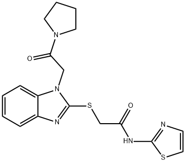 Acetamide, 2-[[1-[2-oxo-2-(1-pyrrolidinyl)ethyl]-1H-benzimidazol-2-yl]thio]-N-2-thiazolyl- (9CI) Structure