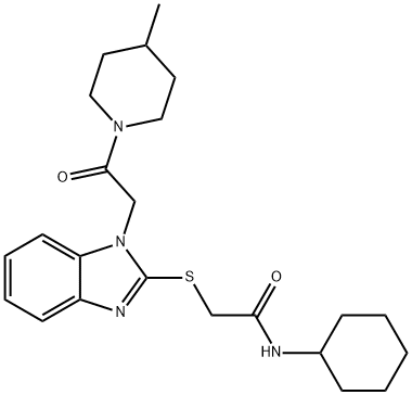 Acetamide, N-cyclohexyl-2-[[1-[2-(4-methyl-1-piperidinyl)-2-oxoethyl]-1H-benzimidazol-2-yl]thio]- (9CI) Structure