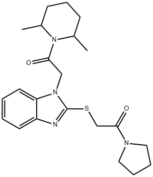 Piperidine, 2,6-dimethyl-1-[[2-[[2-oxo-2-(1-pyrrolidinyl)ethyl]thio]-1H-benzimidazol-1-yl]acetyl]- (9CI),606110-33-2,结构式