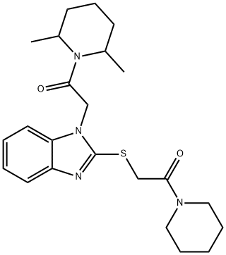 Piperidine, 2,6-dimethyl-1-[[2-[[2-oxo-2-(1-piperidinyl)ethyl]thio]-1H-benzimidazol-1-yl]acetyl]- (9CI) Struktur
