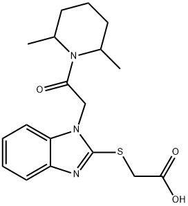 Acetic acid, [[1-[2-(2,6-dimethyl-1-piperidinyl)-2-oxoethyl]-1H-benzimidazol-2-yl]thio]- (9CI) Structure