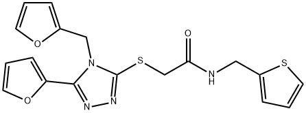 Acetamide, 2-[[5-(2-furanyl)-4-(2-furanylmethyl)-4H-1,2,4-triazol-3-yl]thio]-N-(2-thienylmethyl)- (9CI) Structure