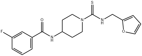 Benzamide, 3-fluoro-N-[1-[[(2-furanylmethyl)amino]thioxomethyl]-4-piperidinyl]- (9CI) Struktur