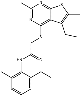 Acetamide, 2-[(5-ethyl-2,6-dimethylthieno[2,3-d]pyrimidin-4-yl)thio]-N-(2-ethyl-6-methylphenyl)- (9CI),606113-51-3,结构式