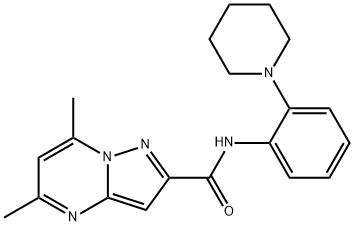 Pyrazolo[1,5-a]pyrimidine-2-carboxamide, 5,7-dimethyl-N-[2-(1-piperidinyl)phenyl]- (9CI),606117-73-1,结构式
