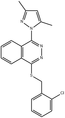 Phthalazine, 1-[[(2-chlorophenyl)methyl]thio]-4-(3,5-dimethyl-1H-pyrazol-1-yl)- (9CI) 化学構造式