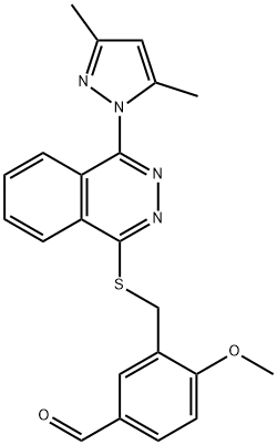 Benzaldehyde, 3-[[[4-(3,5-dimethyl-1H-pyrazol-1-yl)-1-phthalazinyl]thio]methyl]-4-methoxy- (9CI) 化学構造式