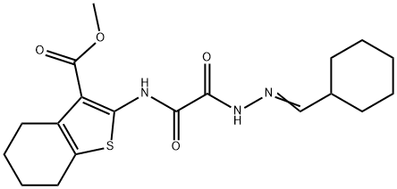 Benzo[b]thiophene-3-carboxylic acid, 2-[[[(cyclohexylmethylene)hydrazino]oxoacetyl]amino]-4,5,6,7-tetrahydro-, methyl ester (9CI) Structure