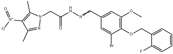 1H-Pyrazole-1-aceticacid,3,5-dimethyl-4-nitro-,[[3-bromo-4-[(2-fluorophenyl)methoxy]-5-methoxyphenyl]methylene]hydrazide(9CI) Structure