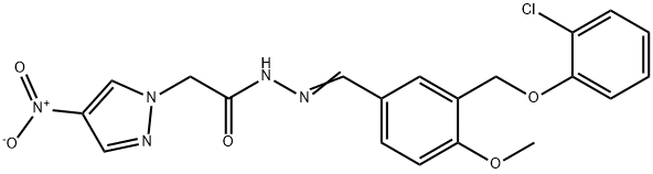 1H-Pyrazole-1-aceticacid,4-nitro-,[[3-[(2-chlorophenoxy)methyl]-4-methoxyphenyl]methylene]hydrazide(9CI) Structure