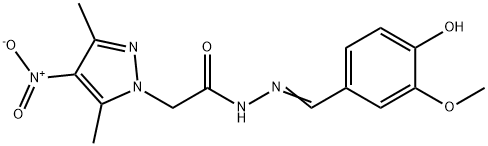 1H-Pyrazole-1-aceticacid,3,5-dimethyl-4-nitro-,[(4-hydroxy-3-methoxyphenyl)methylene]hydrazide(9CI) 化学構造式