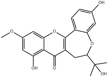 6,7-Dihydro-3,9-dihydroxy-6-(1-hydroxy-1-methylethyl)-11-methoxy-8H-[1]benzopyrano[3,2-d][1]benzoxepin-8-one Struktur