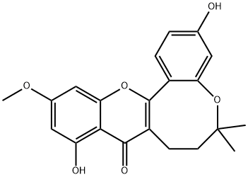 7,8-Dihydro-3,10-dihydroxy-12-methoxy-6,6-dimethyl-6H,9H-[1]benzopyrano[3,2-e][1]benzoxocin-9-one Struktur