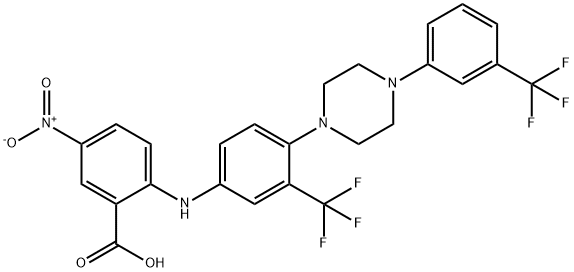 Benzoic  acid,  5-nitro-2-[[3-(trifluoromethyl)-4-[4-[3-(trifluoromethyl)phenyl]-1-piperazinyl]phenyl]amino]- Structure