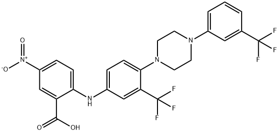 Benzoic  acid,  5-nitro-2-[[3-(trifluoromethyl)-4-[4-[3-(trifluoromethyl)phenyl]-1-piperazinyl]phenyl]amino]- 化学構造式