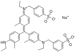 N-エチル-N-[4-[[4-[N-エチル-N-(3-ソジオスルホベンジル)アミノ]フェニル](4-エチルアミノ-3-メチルフェニル)メチレン]-2,5-シクロヘキサジエン-1-イリデン]-3-スルホナトベンゼンメタンアミニウム 化学構造式