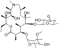 3′′-N,3′′-N-ジデメチル-3′′-デアミノ-3′′-オキソ-9-デオキソ-9a-メチル-9a-アザ-9a-ホモエリスロマイシン 化学構造式