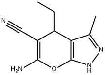 Pyrano[2,3-c]pyrazole-5-carbonitrile, 6-amino-4-ethyl-1,4-dihydro-3-methyl- (9CI) Struktur