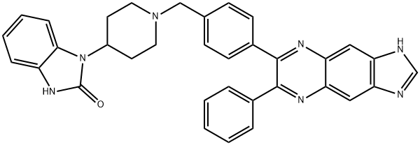 1,3-二氢-1-[1-[[4-(6-苯基-1H-咪唑并[4,5-G]喹喔啉-7-基)苯基]甲基]-4-哌啶基]-2H-苯并咪唑-2-酮, 612847-09-3, 结构式