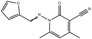 1,2-Dihydro-4,6-dimethyl-1-(furfurylideneamino)-2-oxopyridine-3-carbonitrile Struktur