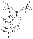 CHLORO(DI-2-NORBORNYLPHOSPHINO)(2-DIMETHYLAMINOMETHYLFERROCEN-1-YL)PALLADIUM(II) Structure