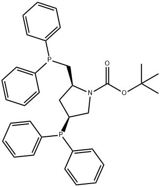 (2S,4S)-4-二苯基膦-2-(二苯基膦甲基)-N-叔丁氧羰基-吡咯烷,61478-28-2,结构式