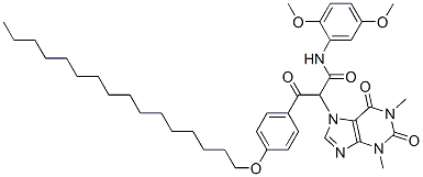 N-(2,5-ジメトキシフェニル)-α-[4-(ヘキサデシルオキシ)ベンゾイル]-1,2,3,6-テトラヒドロ-1,3-ジメチル-2,6-ジオキソ-7H-プリン-7-アセトアミド 化学構造式