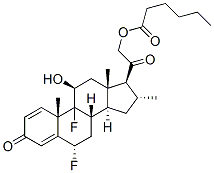 6α,9-ジフルオロ-11β-ヒドロキシ-16α-メチル-21-[(1-オキソヘキシル)オキシ]プレグナ-1,4-ジエン-3,20-ジオン 化学構造式