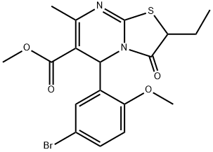 methyl 5-(5-bromo-2-methoxyphenyl)-2-ethyl-7-methyl-3-oxo-2,3-dihydro-5H-[1,3]thiazolo[3,2-a]pyrimidine-6-carboxylate Structure