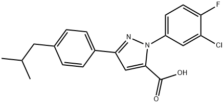 1-(3-CHLORO-4-FLUOROPHENYL)-3-(4-ISOBUTYLPHENYL)-1H-PYRAZOLE-5-CARBOXYLIC ACID 化学構造式