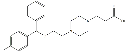 1-(2-カルボキシエチル)-4-[2-(4-フルオロベンズヒドリルオキシ)エチル]ピペラジン 化学構造式