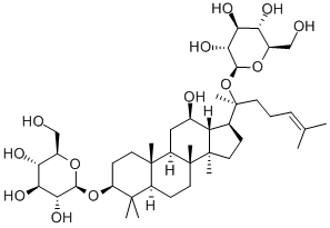 12β-ヒドロキシ-5α-ダンマラ-24-エン-3β,20-ジイルビス(β-D-グルコピラノシド) 化学構造式