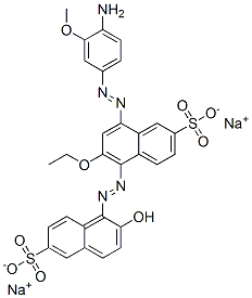 8-[(4-Amino-3-methoxyphenyl)azo]-6-ethoxy-5-[(2-hydroxy-6-sulfo-1-naphtyl)azo]-2-naphthalenesulfonic acid disodium salt,6226-70-6,结构式