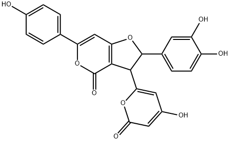 2-(3,4-Dihydroxyphenyl)-2,3-dihydro-3-(4-hydroxy-2-oxo-2H-pyran-6-yl)-6-(4-hydroxyphenyl)-4H-furo[3,2-c]pyran-4-one,62350-93-0,结构式