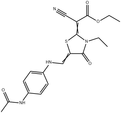 {5-[(4-Acetylamino-phenylamino)-methylene]-3-ethyl-4-oxo-thiazolidin-2-ylidene}-cyano-acetic acid ethyl ester Struktur